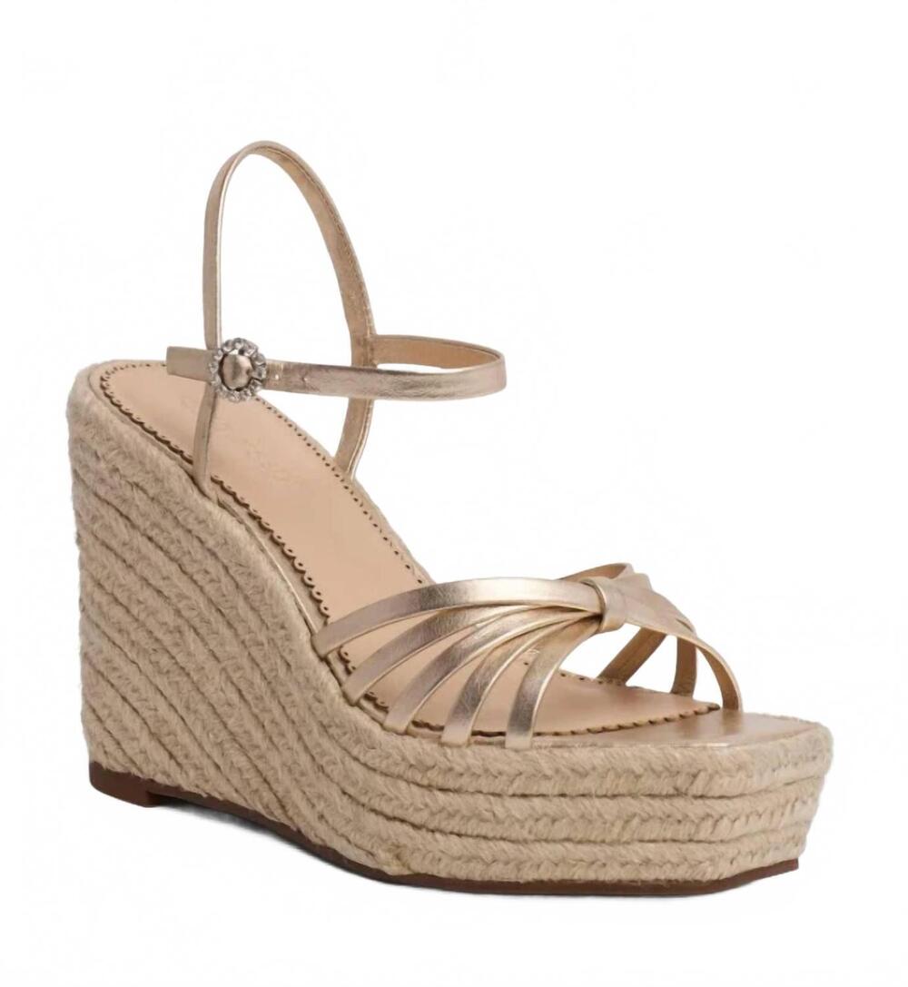 NEW CINQ A SEPT women's helen metallic espadrille wedge in beige